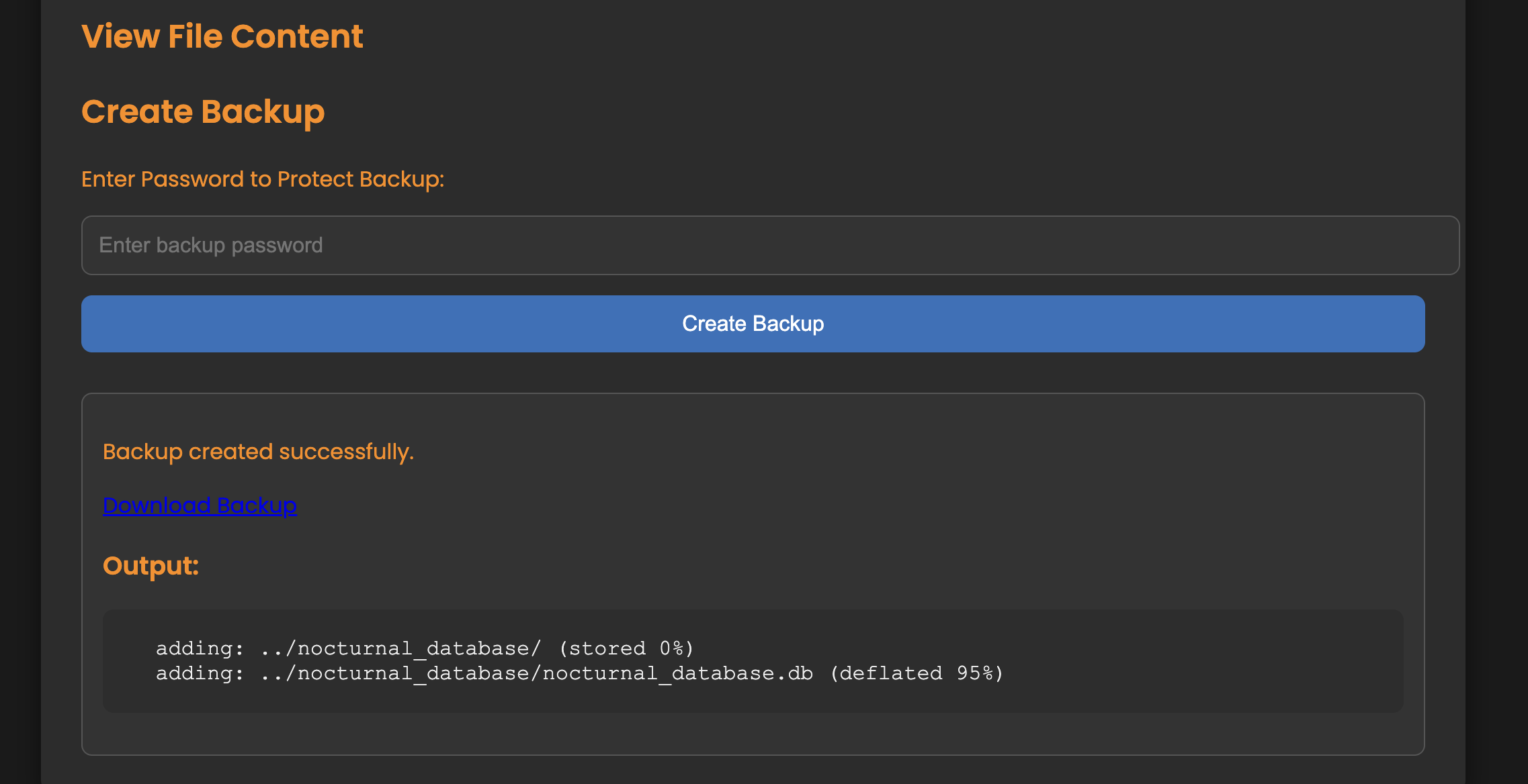 The database backup is available for download