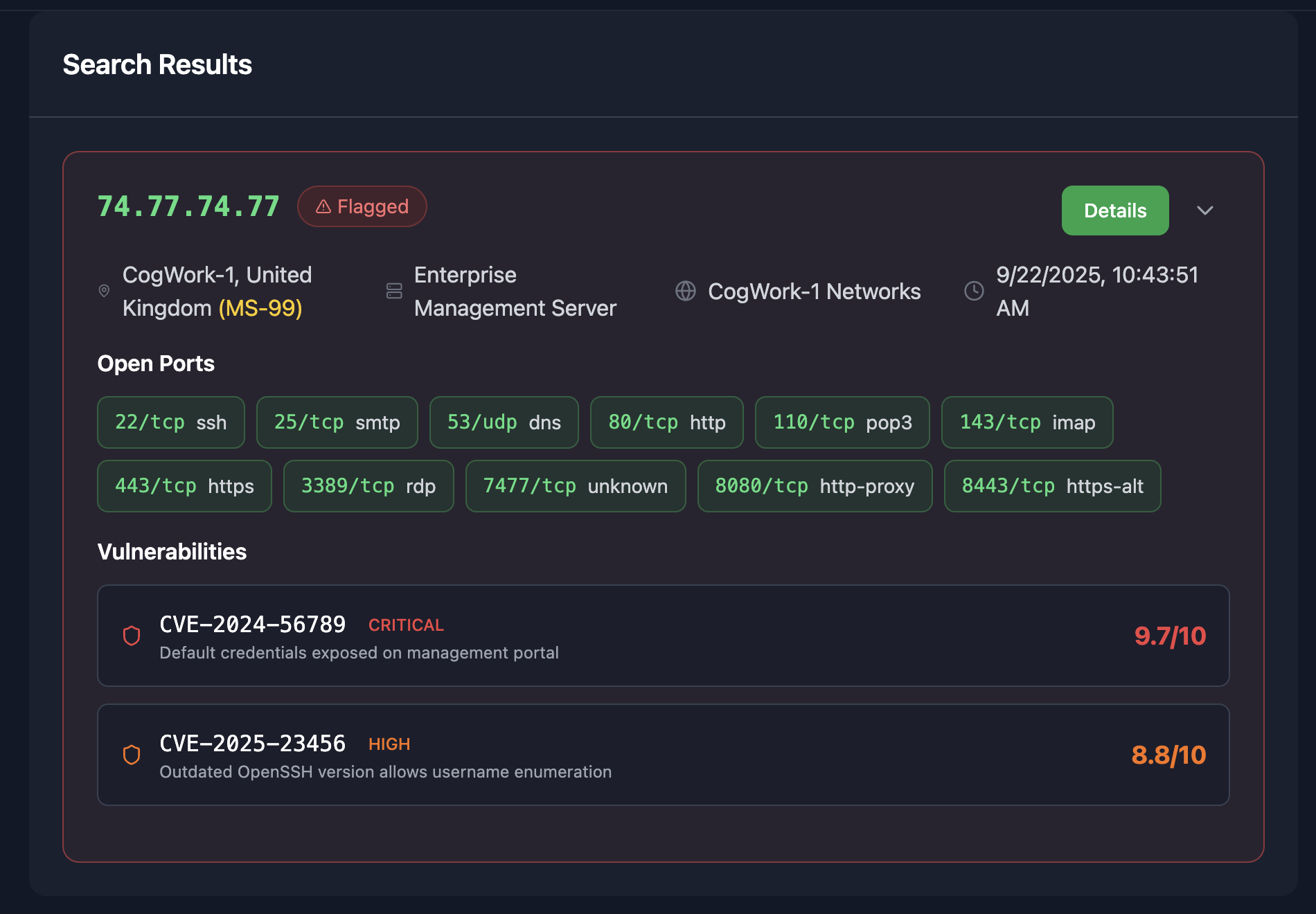 Cognet Scanner Platform - Open Ports