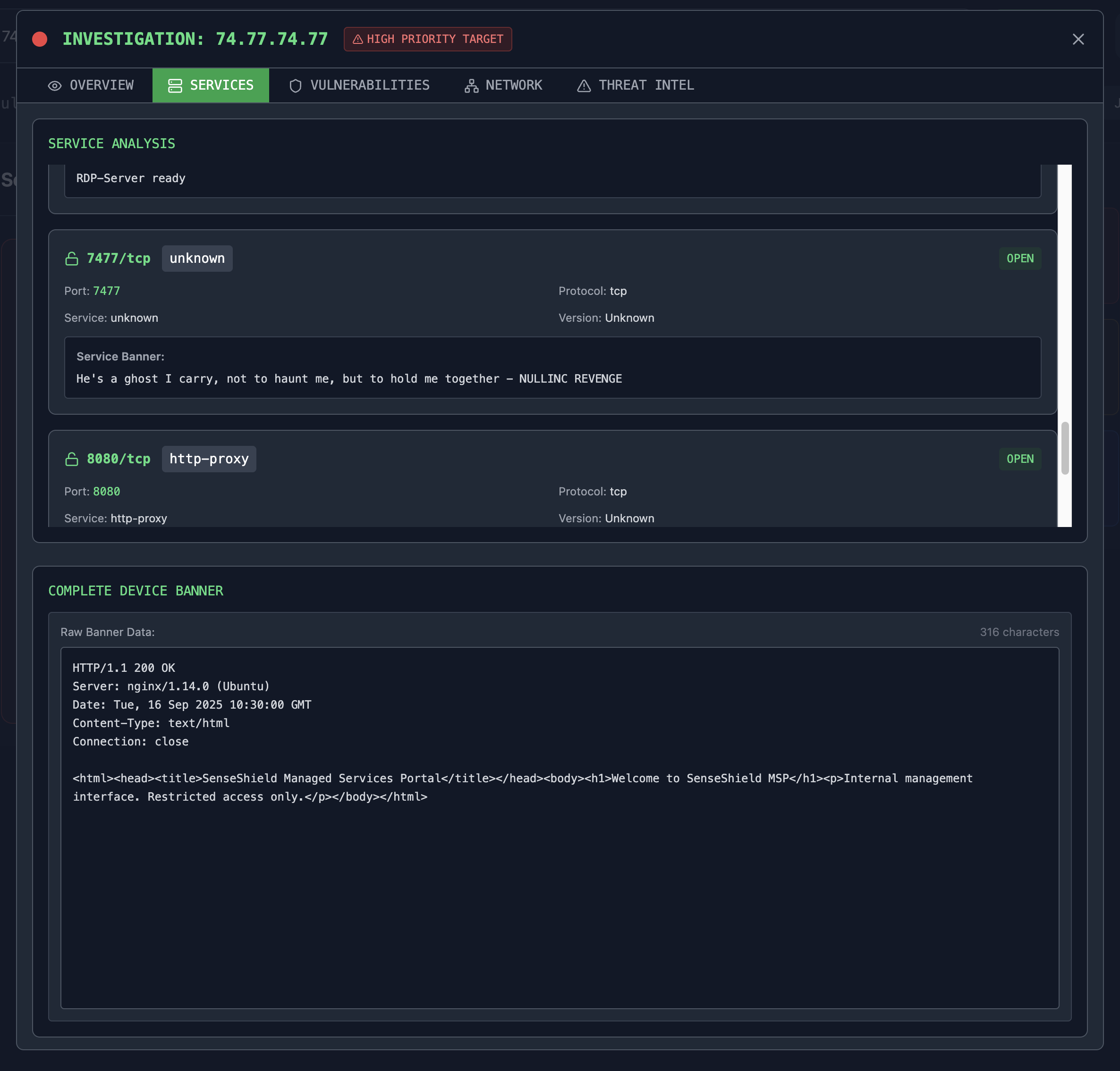 Cognet Scanner Platform - Port 7477 Banner