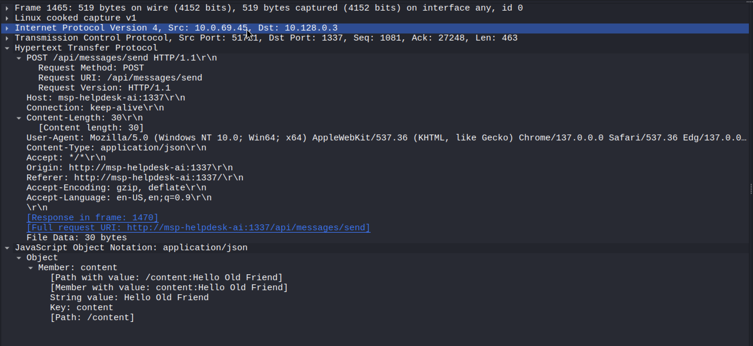 Chat Message from Attacker
