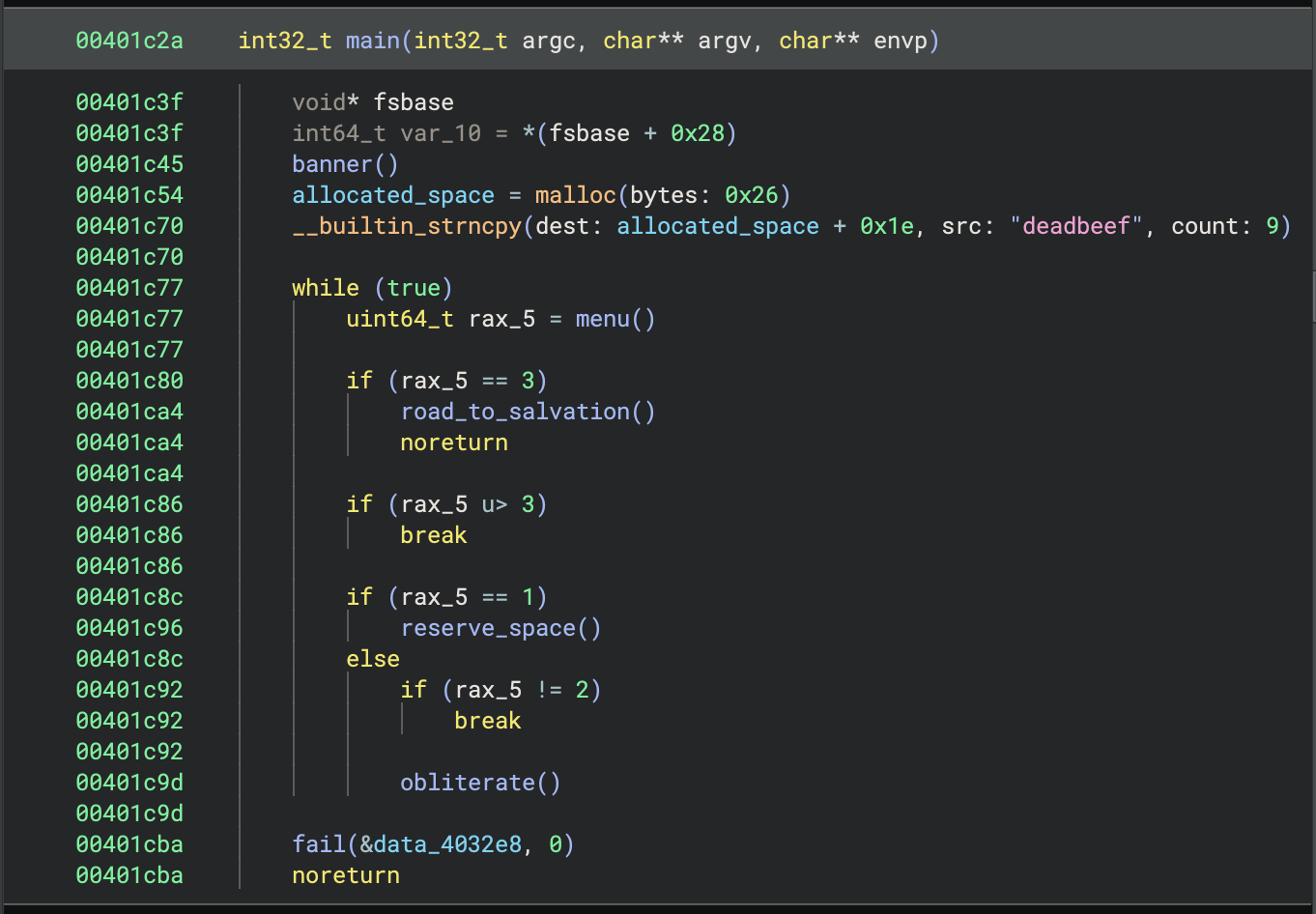 Rookie Salvation - `main` function