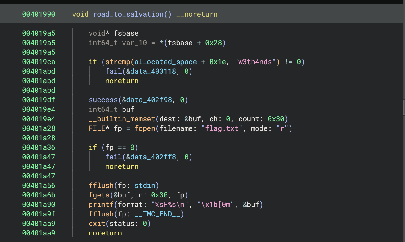 Rookie Salvation - `road_to_salvation` function