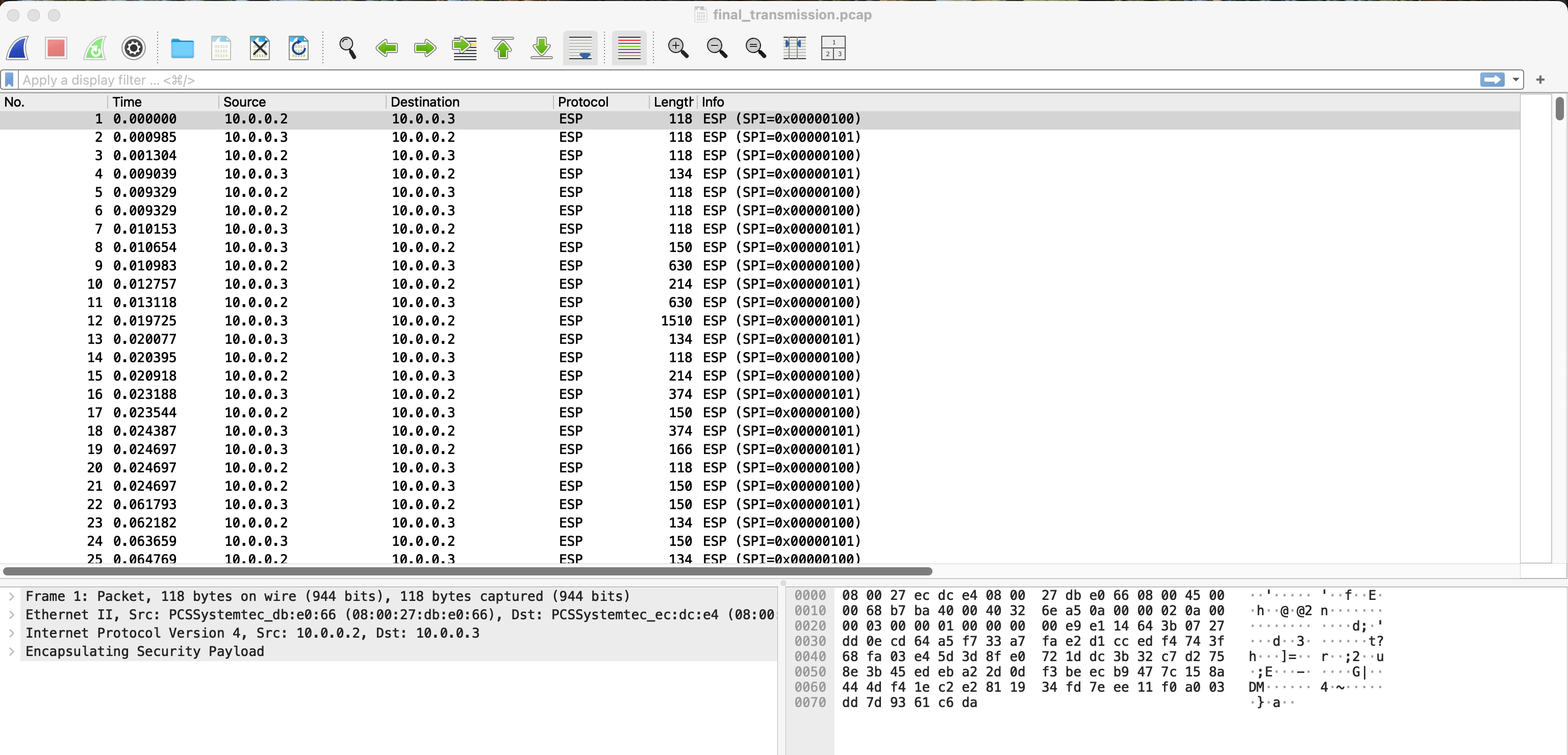 Final Transmission - Wireshark ESP Packets