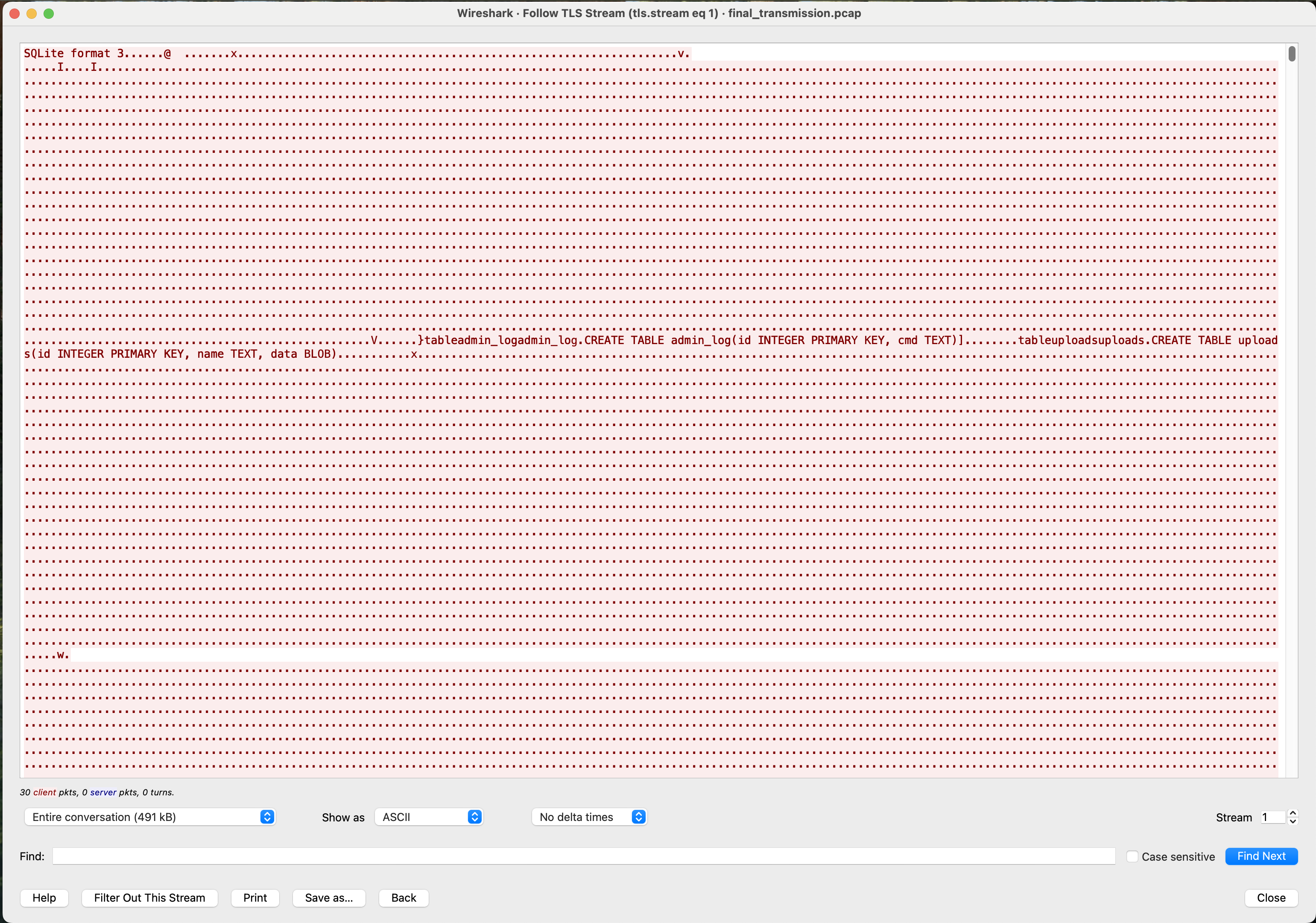 Final Transmission - Wireshark TLS Stream